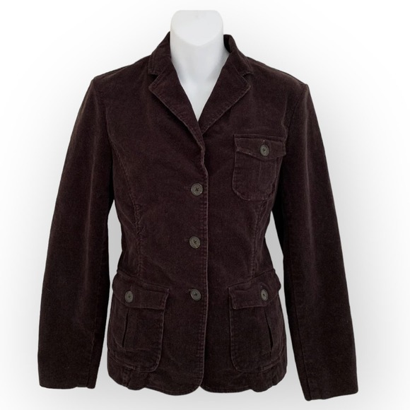 Lands End Women's Button Front Corduroy Jacket Flap Pockets Brown Size 12 - Picture 1 of 8